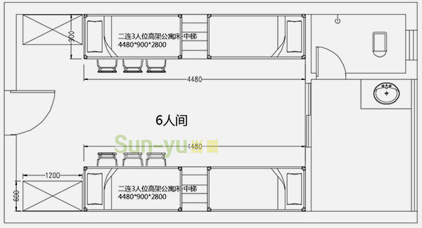 两连3人位-中梯-平面布局图